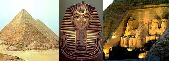 Pyramids, Mask of Tutankhamun, Abu Simbel