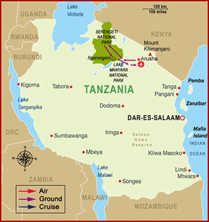 Map of Best of Tanzania Tour